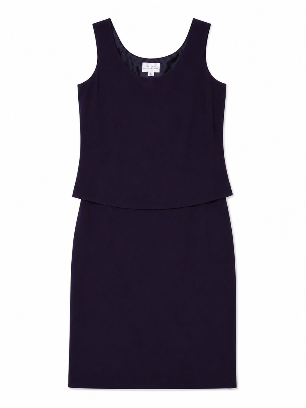 Tahari Dark Purple Layered Sheath Midi Dress